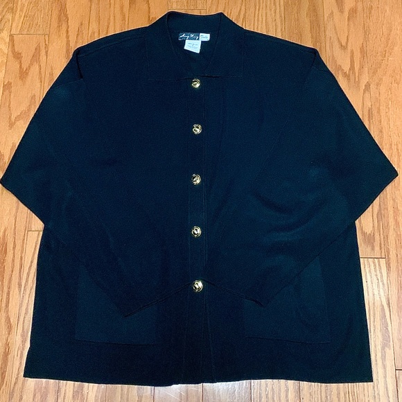 Women's Small 100% Acrylic Ming Wang Toula Gold Button Pocket Cardigan Blazer - Picture 2 of 16